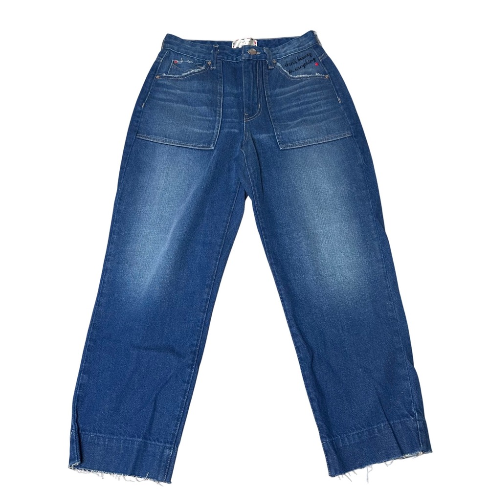 Dear Drew by Drew Barrymore Wide Leg Embroidered Jeans Medium Wash Blue NWT